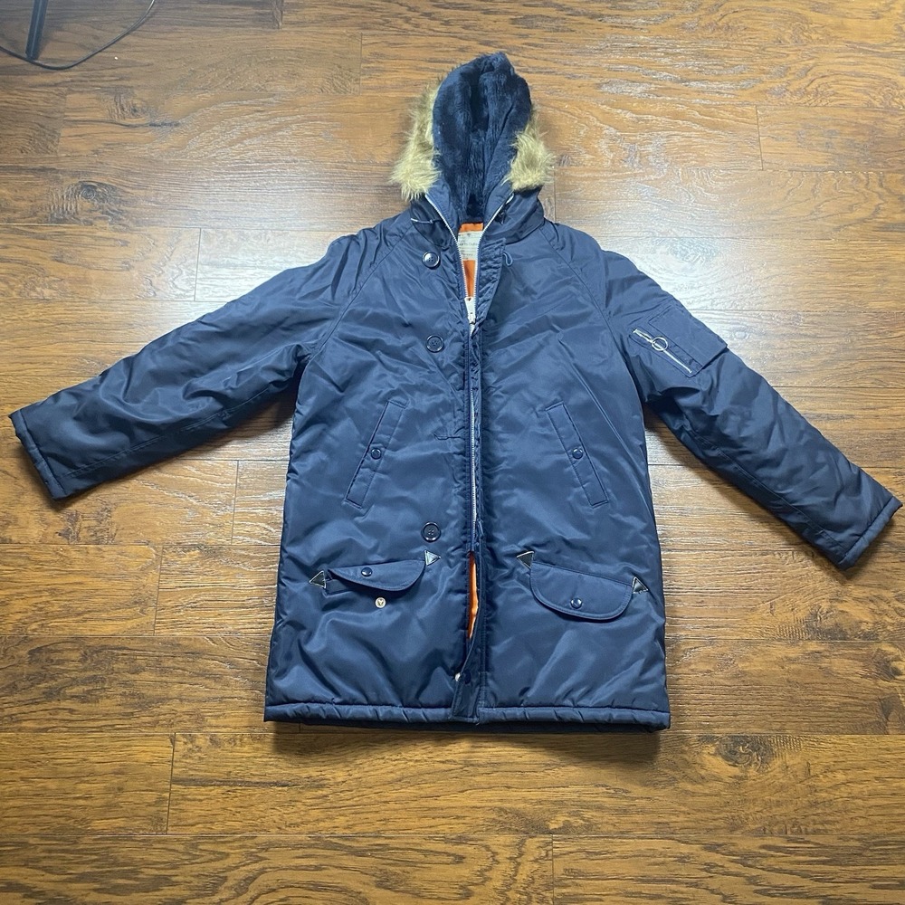 Vtg JCPenney Snorkel Parka N-3B Flight Jacket Faux Fur Hood Fits Youth 18 Mens S